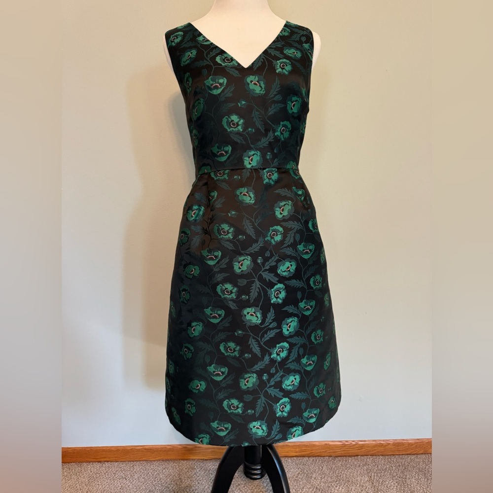 Fitted formal dress, black satin with poppies, size 12. #16